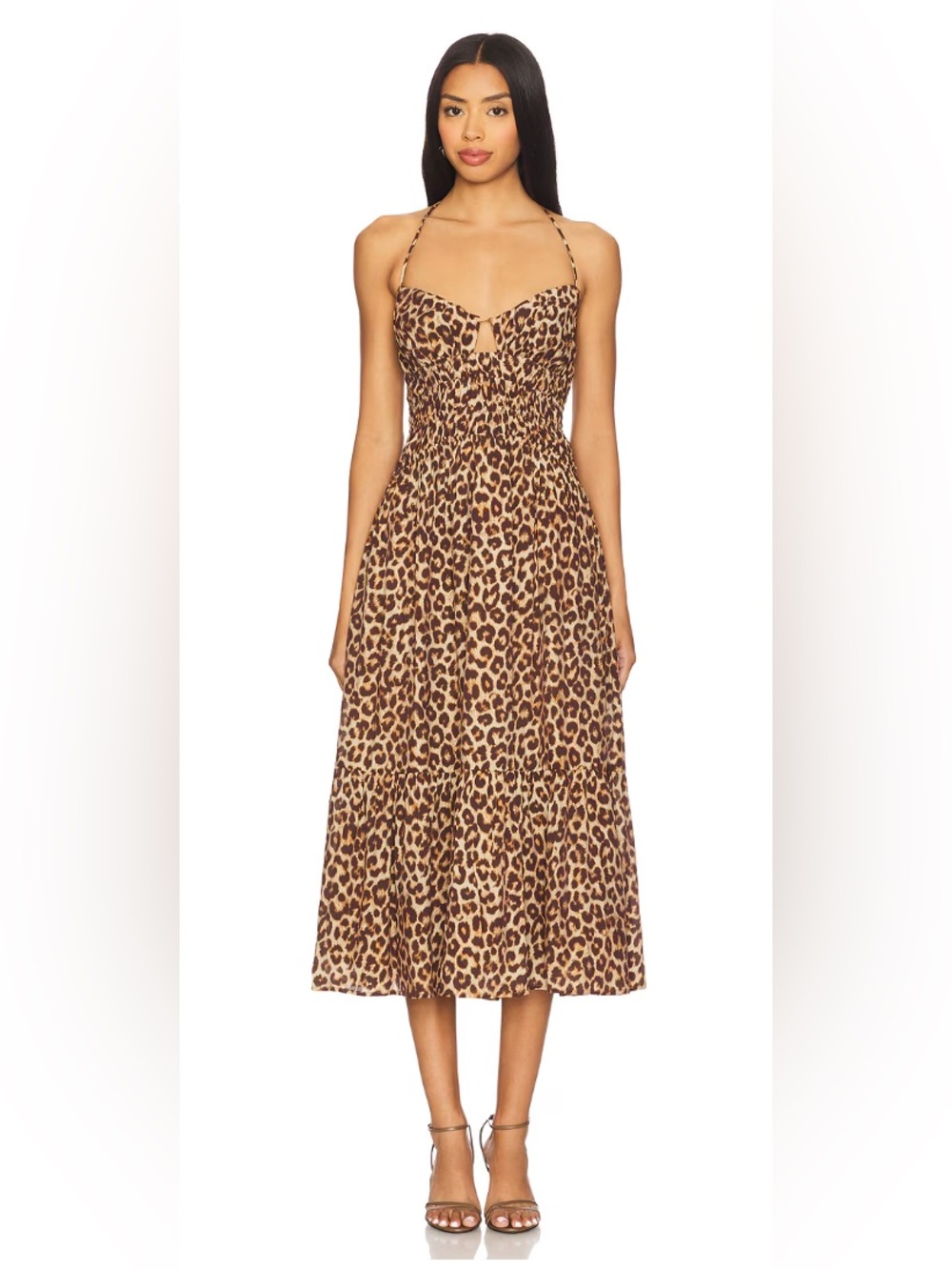 ASTR the Label Leopard Print Smocked Maxi Dress - Brown/Tan